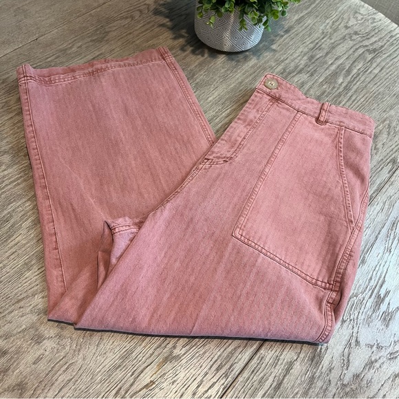 Free People Boyfriend Pink Cropped High Waist Wide Leg Chino Pants Size 12 - Picture 3 of 9